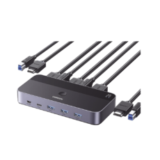 Conmutador KVM HDMI 4K | HDMI 2.0 | 2 Entradas 1 Salida | 4 Puertos USB 3.0 (3 USB-A *1 USB-C) | Soporta 4K@60Hz | HDR | Indicador Led | Compatible Win, MacOs y Linux | Carcasa de Aluminio.
