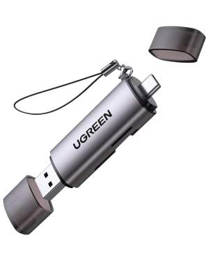 Lector de Tarjetas USB-C + USB-A a MicroSD (TF)/SD | OTG | USB-C 3.1 | 5Gbps | Soporta hasta 2TB | Soporta Windows/Mac OS/Linux/Android | Lectura de Tarjetas Simultánea | Caja de Aluminio | Llavero Anti-perdida.