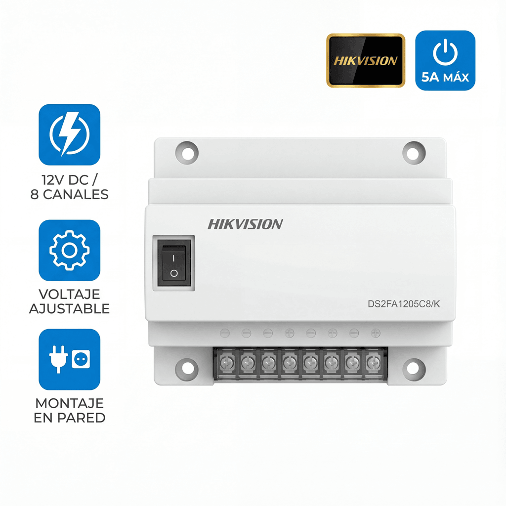 Fuente de Poder Regulada 12 Vcc / 13.5 Vcc / 15 Vcc para 8 Cámaras / 8 Amperes (1 Amp por Salida) / Voltaje de Entrada 90 - 130 VCA / Filtro de Ruido para Cámaras 4K / Modo para Largas Distancias - Imagen 3