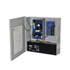 Fuente de alimentación de 12/24 Vcc a 4/6A con 8/16 salidas, con capacidad de batería de respaldo, requiere batería