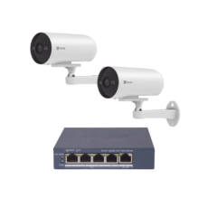 Kit de cámaras PoE Para Uso en Exterior / PoE Estandar Af / 2 piezas CS-H5/3MP/ 1 Pieza de Switch DS-3E1505P-EI/M / Vision Nocturna a Color / IP67 / Audio Bidireccional / Luz y Sirena / 4 Puertos 1000 Mbps PoE+ / 1 Puerto 1000 Mbps Uplink