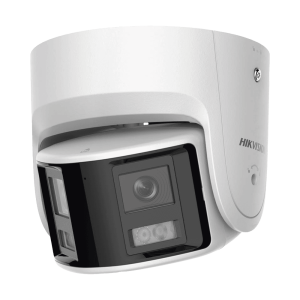 [FlexVu] [PROTECCIÓN ACTIVA] Turret IP 4 Megapixel / 2 Lentes de 2.8 mm (Imagen Panorámica 180°) / 30 mts IR / Exterior IP67 / Luz Intermitente y Alerta de Audio / Audio Bidireccional / ACUSENSE / WDR 120 dB / Micro SD