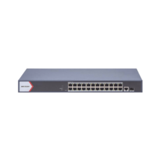 Switch Gigabit PoE+ / Monitoreable / 24 Puertos 1000 Mbps PoE+ /  1 Puerto 100 uplink / 1 Puerto 1000 Mbps Uplink / 1 Puertos SFP Uplink / Configuración Nube desde Hik-PartnerPro / Modo Extendido hasta 300 Metros / 370 W