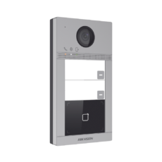 Videoportero IP 2 Megapixel / Llamada y Apertura Remota desde App Hik-Connect (requiere monitor) / PoE / Exterior IP65 + Antivandalico IK08 / 2 Departamentos / Apertura con Tarjeta / Soporta 2 Puertas y hasta 6 Monitores