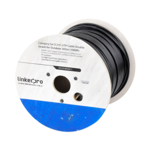 Bobina de Cable de 305 Metros (1000 Pies) Cat5e, Aleaci?n de Cobre y Aluminio (CCA), Color Negro, Uso Intemperie, Doble Forro