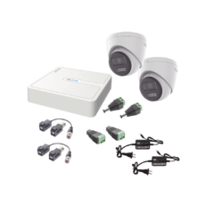 Kit HiLook Audio Bidireccional TurboHD 1080p / DVR 4 Canales / 2 Cámaras Turret (Exterior) con Bocina y Microfóno Integrado / 2 Fuentes de Poder / Accesorios
