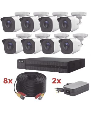 Kit TurboHD / DVR 8 Canales 1080p Lite / 8 Cámaras bala 1080p metalicas / 8 cables de 20 metros / 2 fuentes de 4 canales
