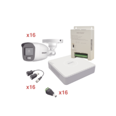 Kit TurboHD 1080p Lite / DVR 16 Canales / 16 Cámaras Bala Exterior ( 2.8mm) con ColorVu + Micrófono Integado / Transceptores / Conectores / Fuente de Poder Profesional
