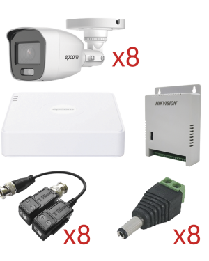 KIT TurboHD con Audio 1080p / DVR 8 Canales 1080p lite / 8 Cámaras Bala (exterior 2.8 mm) / Transceptores / Conectores / Fuente de Poder / AUDIO POR COAXITRON