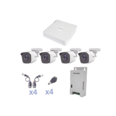 KIT TurboHD 1080 Lite / DVR 4 Canales / 4 Cámaras Bala (exterior 2.8 mm) / Transceptores / Conectores / Fuente de Poder Profesional