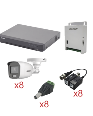 KIT TurboHD con Audio 1080p / DVR 8 Canales / 8 Cámaras Bala (exterior 2.8 mm) / Transceptores / Conectores / Fuente de Poder / AUDIO POR COAXITRON