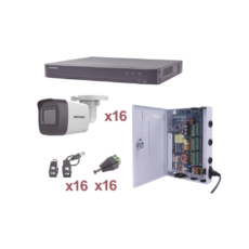 KIT TurboHD 1080p / DVR 16 Canales / 16 Cámaras Bala (exterior 2.8 mm) / Transceptores / Conectores / Fuente de Poder Profesional