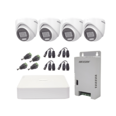 KIT TurboHD 1080p / DVR 4 Canales con audio por coaxitron / 4 Cámaras con Micrófono y  106° Visión/  luz blanca + IR visión nocturna  / Transceptores / Conectores / Fuente de Poder Profesional