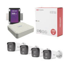 Kit IP 4 Megapixel / NVR de 4 Canales / 4 Cámaras IP Dual light y Microfono Integrado / Bobina de Cable de 100 mts / Disco Duro 1 TB