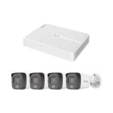 Kit IP 2 Megapixel / NVR de 8 Canales con 8 Puertos PoE / 4 Cámaras IP Bala Dual light para Exterior / Micrófono Integrado