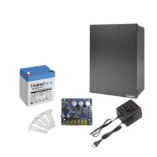 Kit con fuente PLB3 con salida de 12 Vcc a 4 Amper, incluye transformador y batería de 12 V a  5.5 Amper