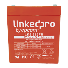 Batería 12 V / 5.5 Ah / UL / Tecnología AGM / Vida útil promedio de 5 años / Retardante a la Flama / Para uso en equipo electrónico, Alarmas de Intrusión / Incendio/ Control de acceso / Video Vigilancia / Incluye