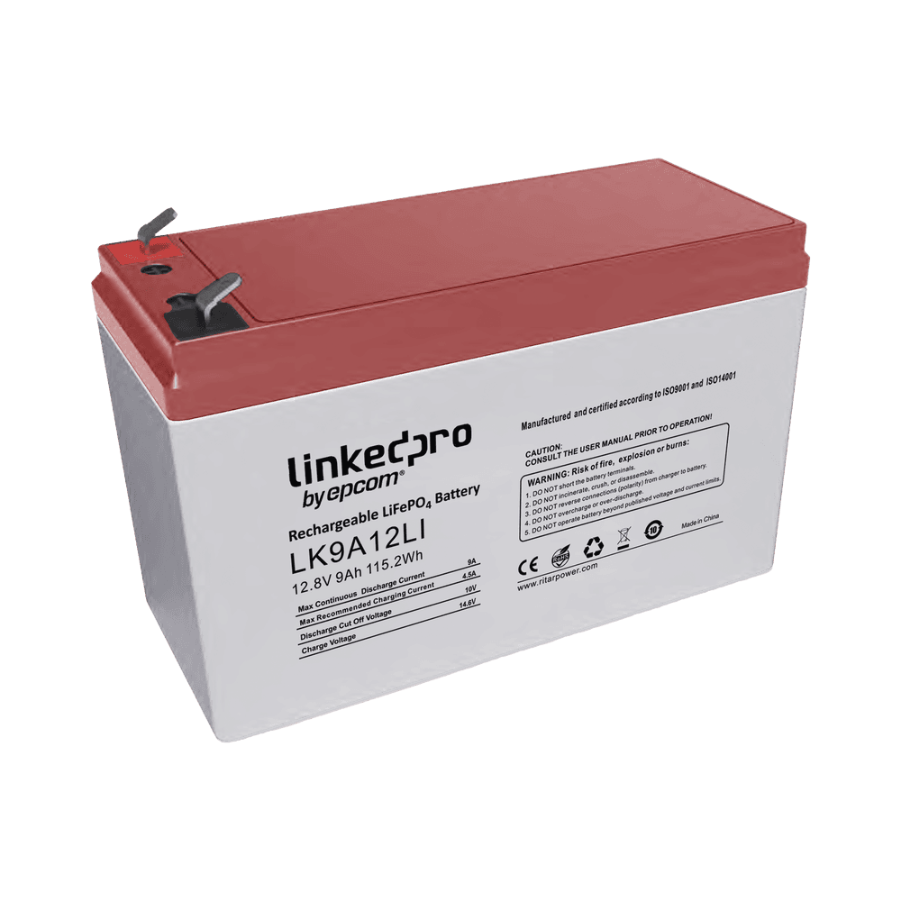 Batería de Litio 12.8 Vcc / 9 Ah / Tecnología LiFePO4 /2000 Ciclos de Vida/ Para uso en equipo electrónico, UPS (litio) / Incendio/ Control de acceso / Video Vigilancia / Terminales F1 ( Incluye adaptador para terminal F2 )