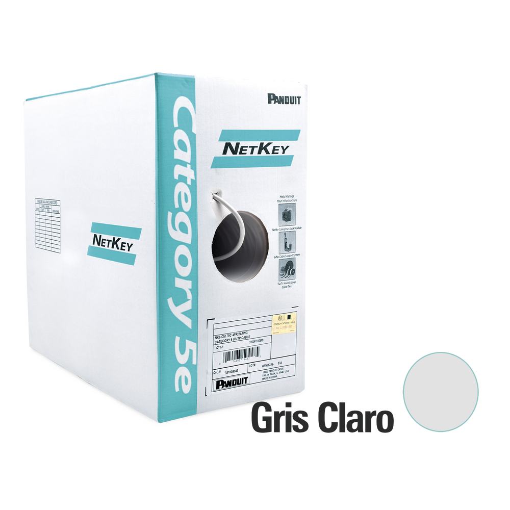 Bobina de Cable UTP 305 Metros (1000 Pies) de Cobre, NetKey, Gris Claro, Categor?a 5e (24 AWG), PVC (CM), de 4 Pares