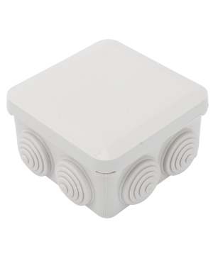 Caja Derivación-Conexión de Plástico (89 X 89 X 50 mm) con 7 Glándulas de Goma. Para Instalaciones Comerciales,  Residenciales e Industriales. Cerrado a Presión.