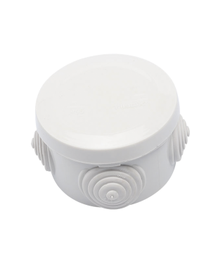 Caja Derivación-Conexión de Plástico Circular con 4 Glándulas de Goma (70 diámetro X 48 alto mm). Para Instalaciones Comerciales,  Residenciales e Industriales. Cerrado a Presión.