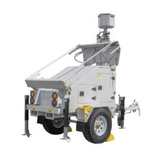 Traila / Remolque con Mástil Retráctil de 7.5 m. para Videovigilancia o Iluminación, con Bases para Instalar Paneles Solares y Baterías (No incluidos)