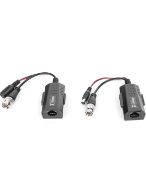 Kit de transceptores activos con conector para alimentación (12V/24Vcc/AC) TurboHD para aplicaciones de video por UTP Cat5e/6 en HD. Distancia de hasta 150 m en 4K