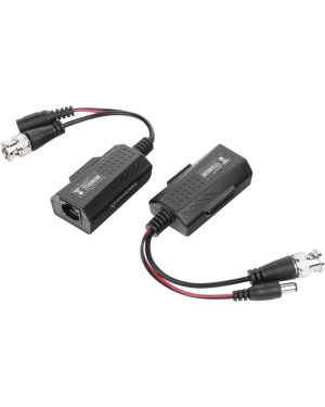 Kit de transceptores activos con conector para alimentación (12V/24Vcc/AC) TurboHD para aplicaciones de video por UTP Cat5e/6 en HD. Distancia de hasta 150 m en 4K