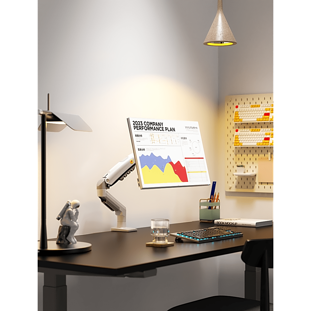 Brazo Ajustable para Monitor Ergonómico / Compatible con Monitores de 17" - 30" / Capacidad de Peso hasta 9 kg / Rotación 360° / Inclinación +85° a -30° / Giro 180° / Ajuste de Resorte de Gas / Color Blanco - Imagen 2