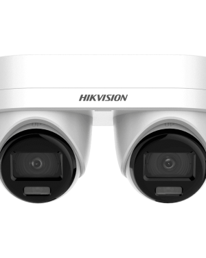 PanoVu Series / Lente Dual de 4 Megapixel / 2 Lentes Fijos de 2.8 mm / Recomendado para Pasillos o Esquinas / IP67 / IK10 / PoE / WDR 120 dB / 10 mts IR / Entrada y Salida de Audio y Alarma / MicroSD