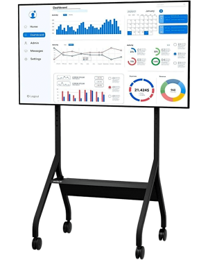 Carro Móvil para Pantalla Plana / 43″ a 75″+ Displays / Altura Ajustable 49.8″-65.8″ (126.5-167.1 cm) / Capacidad 150 lb (68 kg) / 4 Ruedas Dobles 4″ (102 mm) / Gestión de Cableado Interno / Estructura Tubular / Incl