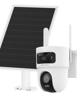 Kit Solar IP All in One Doble Lente / AOV / PT IP 4 Megapixel Lente 4 mm / Fijo 4 Megapixel Lente 2.8 mm / Panel Solar + Batería de Respaldo de Litio (9000 mAh) / Conexión 4G / Audio de Dos Vías / Dual Light / IP66 / Micro SD