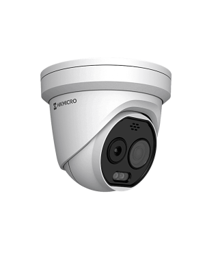 Turret IP Biespectral (Térmica + Óptica) / Sensor Térmico 256×192 / Sensor Óptico 4MP / Detección de Temperatura (-20°C a 150°C) / IA con Modelo GUANLAN / Luz Híbrida Inteligente / PoE / IP66 / Sirena y Lu