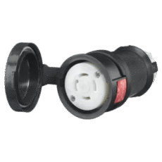 Conector Hembra con Bloqueo de Media Vuelta / 30 A 480 V CA / 3 Polos Trif?sico / NEMA L16-30R / Terminal de Tornillo / Cubierta Herm?tica Negra / Color Blanco y Negro.