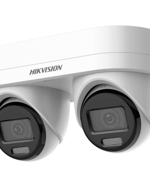 PanoVu Series / Lente Dual de 4 Megapixel / 2 Lentes Fijos de 2.8 mm / Recomendado para Pasillos o Esquinas / IP67 / IK10 / PoE / WDR 120 dB / 10 mts IR / Entrada y Salida de Audio y Alarma / MicroSD