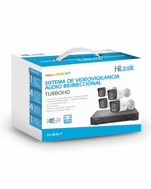 [Dual Light] Kit TurboHD 3K (5 Megapixel Lite) / DVR 4 Canales / 4 Cámaras bala Dual Light / Audio bidireccional / Accesorios de Interconexión / Fuente de Poder