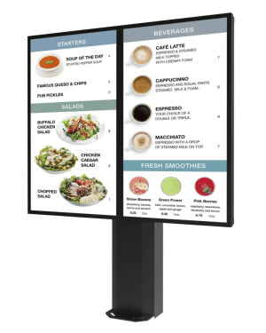 Montaje Tipo Kiosco para exterior compatible con Pantallas de 55″ Samsung OH55AS / Diseño Ultradelgado / METAL / Exterior IP65 / Base Pedestal 8″ / Soporte para 2 pantallas